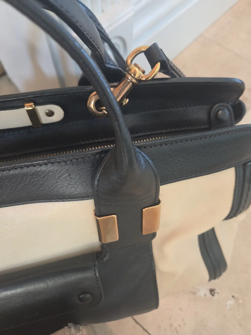 Authentic Chloé Alice Satchel Bag - Bicolor Black & Beige